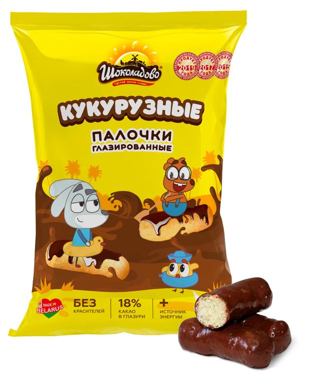 Кукурузные палочки Шоколадово глазированные с какао 18% Беларусь, 250 г