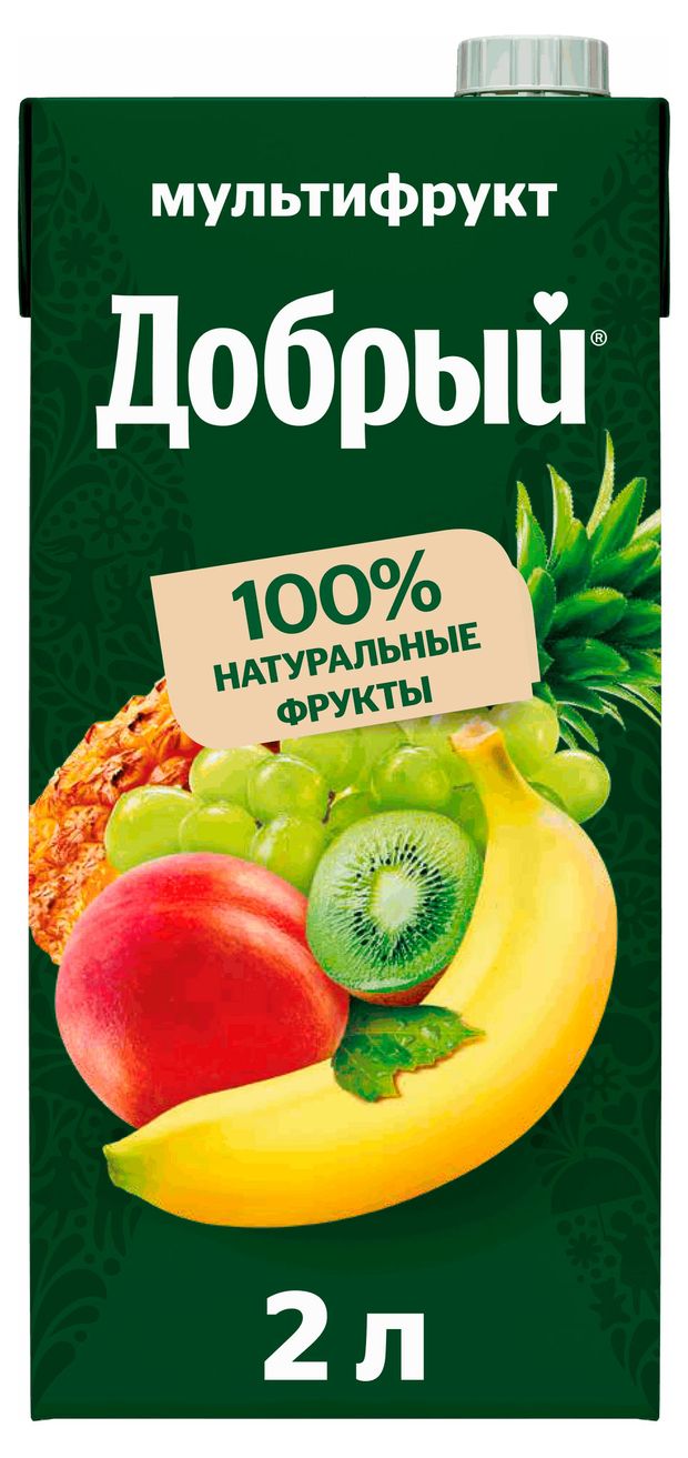 Вода, соки, напитки  Ашан Нектар Добрый Мультифрут, 2 л
