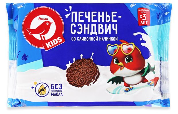 Печенье-сэндвич АШАН Красная птица со сливочной начинкой, 235 г