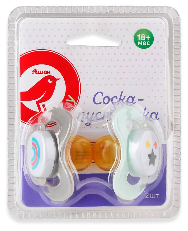 Соска-пустышка АШАН Красная птица Baby с 18 мес 2 шт 160₽