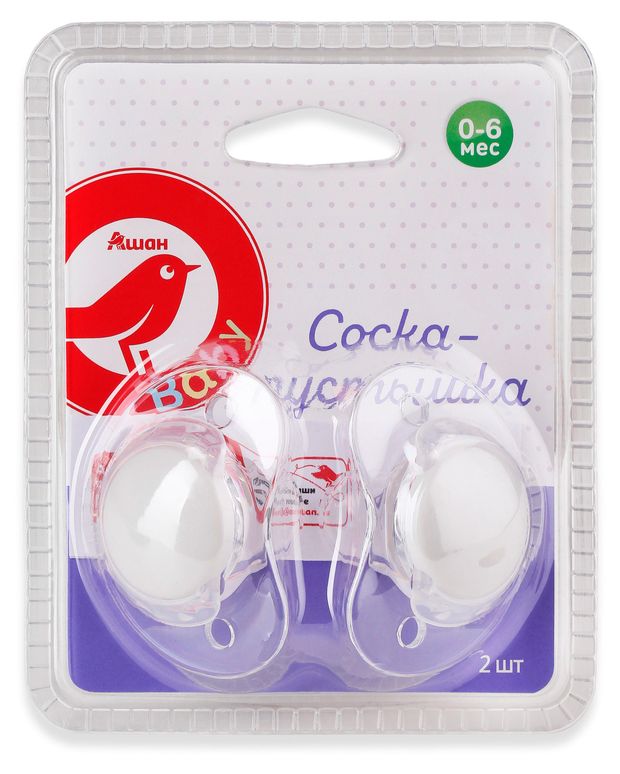 Соска-пустышка АШАН Красная птица Baby с 0 мес 2 шт 128₽