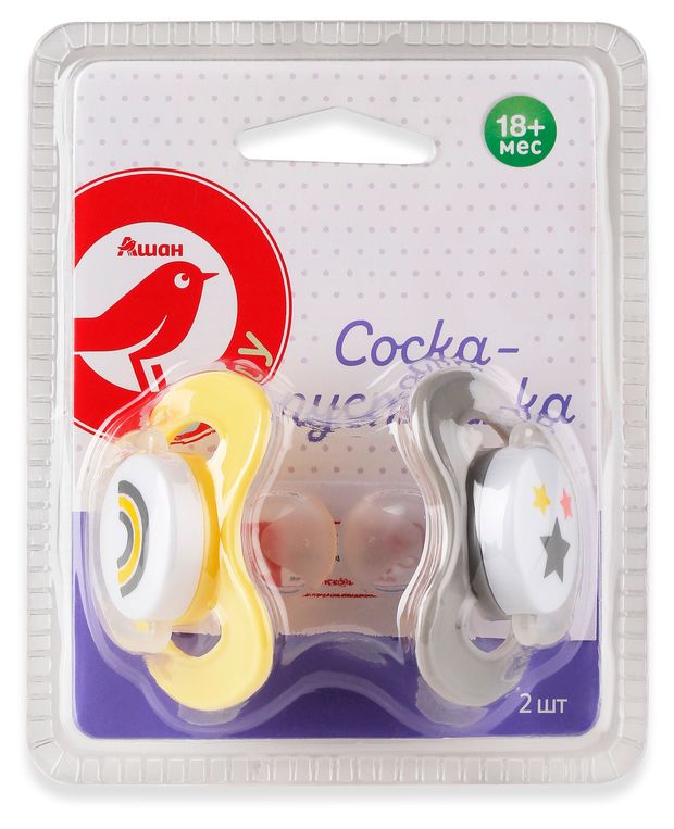 Соска-пустышка АШАН Красная птица Baby с 18 мес 2 шт 160₽