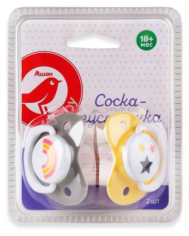 Соска-пустышка АШАН Красная птица Baby с 18 мес., 2 шт