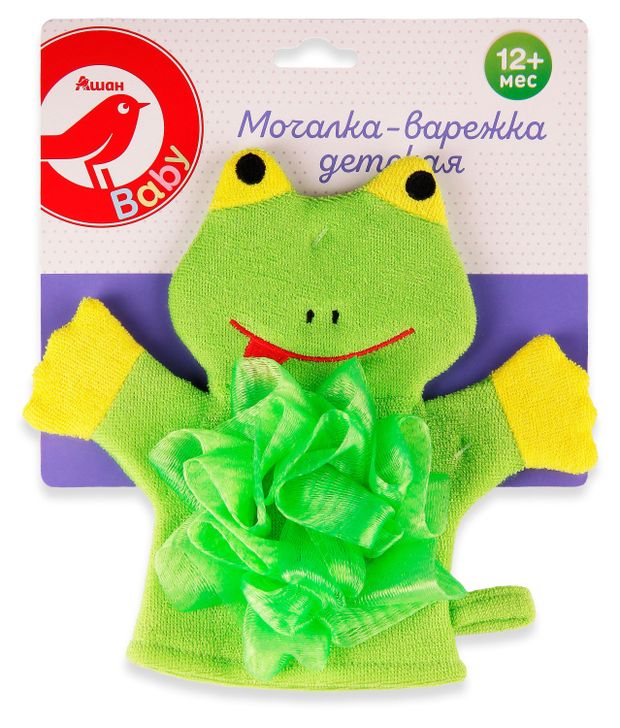 Мочалка-варежка АШАН Красная птица Baby Лягушка с 12 мес 1 шт 160₽