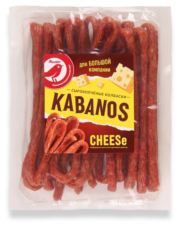 Мясные снеки Колбаски сырокопченые АШАН Красная птица Kabanos с сыром, 280 г