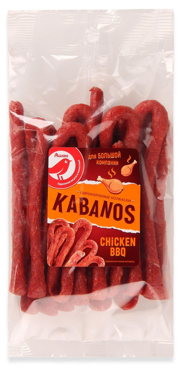 Колбаски сырокопченые АШАН Красная птица Kabanos chicken BBQ 280 г 430₽