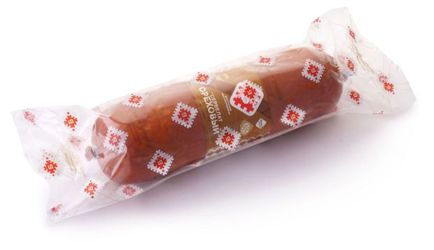 Колбаса варено-копченая Брестский мясокомбинат Сервелат Ореховый Беларусь, ~ 700 г