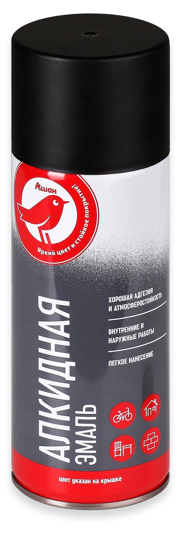 Эмаль АШАН Красная птица RAL 9005 алкидная чёрная матовая 520 мл 300₽