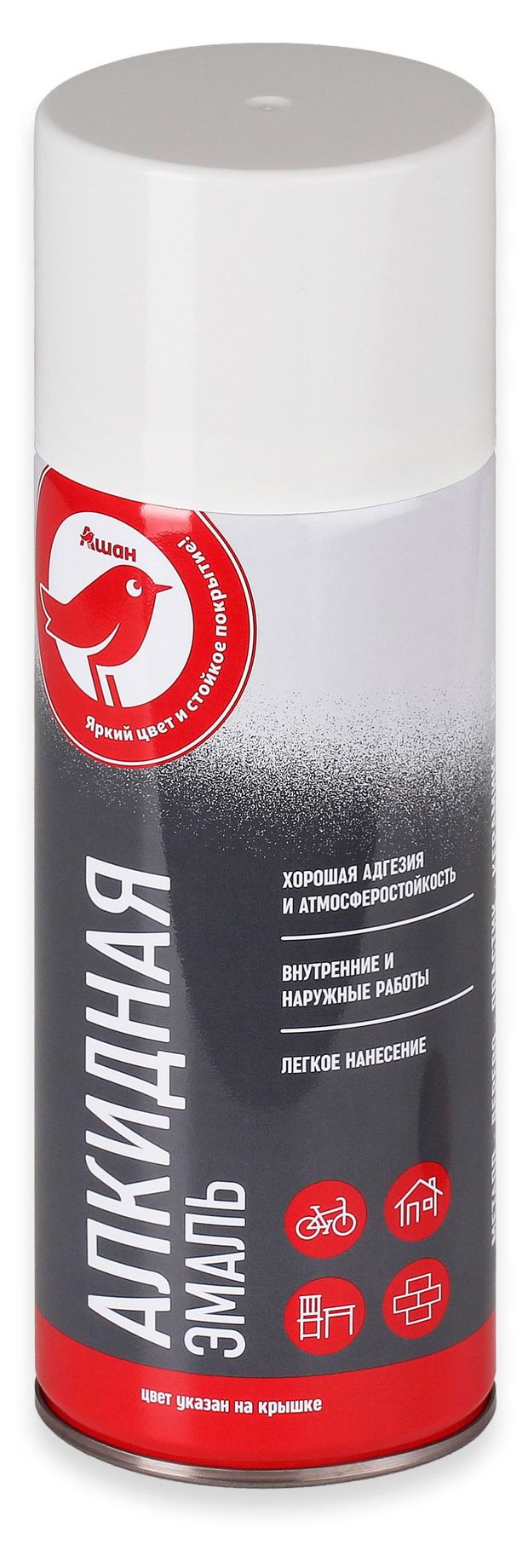 Эмаль АШАН Красная птица RAL 9003 алкидная белая глянцевая 520 мл 300₽