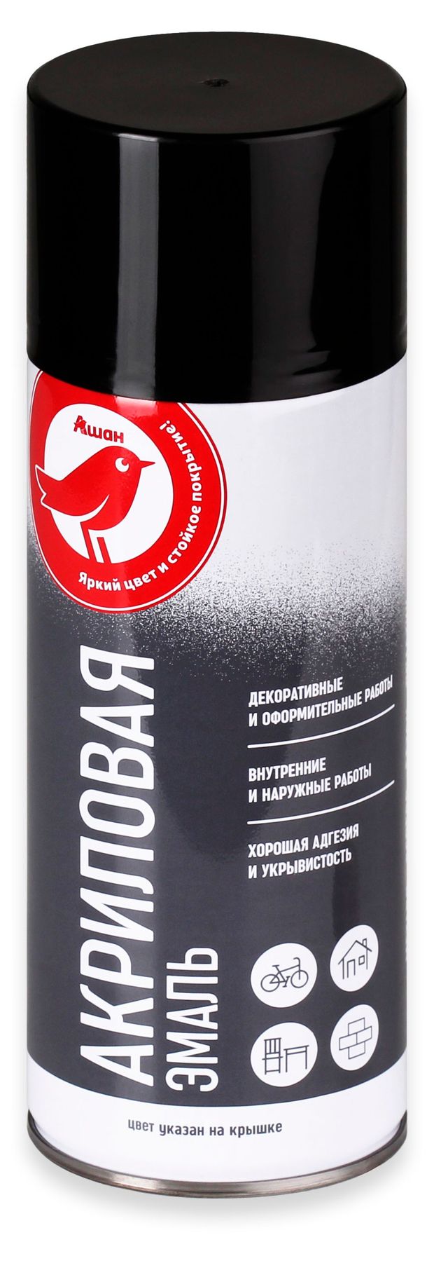 Эмаль АШАН Красная птица RAL 9005 акриловая чёрная глянцевая, 520 мл