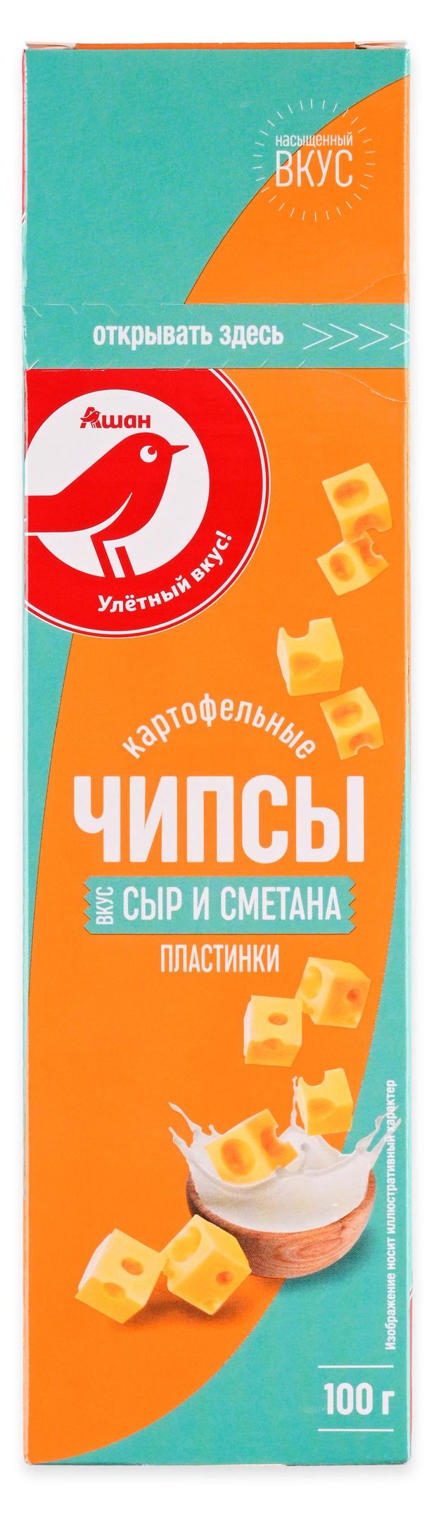 Чипсы картофельные АШАН Красная птица в пластинах со вкусом сметаны и сыра, 100 г