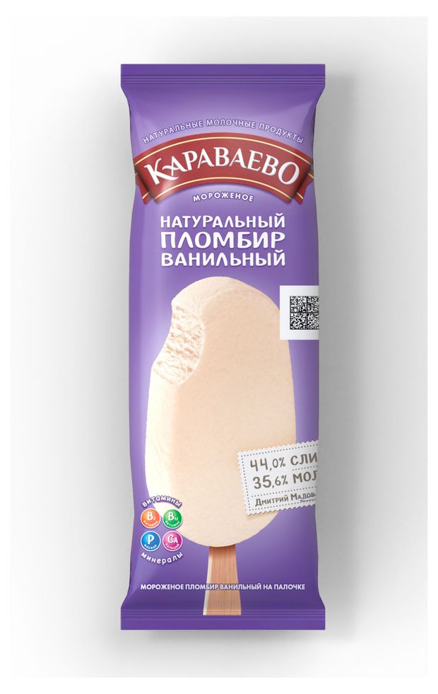 Мороженое пломбир Караваево ванильное 12% БЗМЖ, 80 г