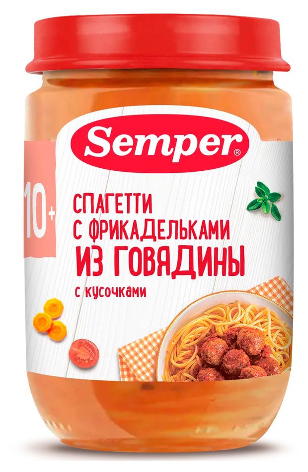 Пюре Semper Спагетти с фрикадельками из говядины с 10 мес 190 г 326₽