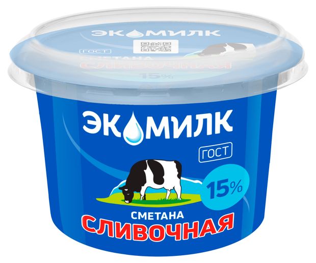 Сметана Экомилк Классическая 15% ГОСТ БЗМЖ, 180 г