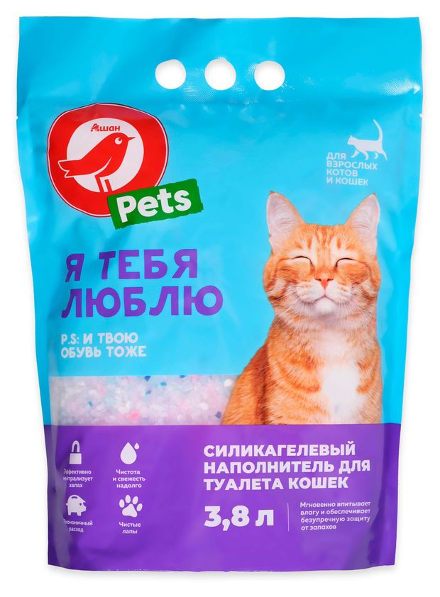 Наполнитель для кошачьего туалета АШАН Красная птица силикагелевый 38 л 330₽