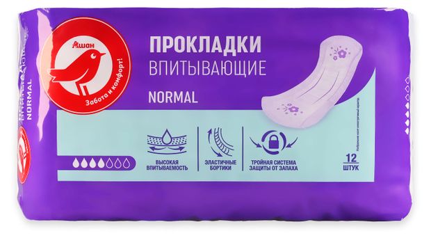 Прокладки гигиенические АШАН Красная птица Normal, 12 шт