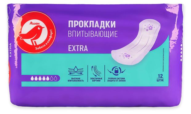 Прокладки гигиенические АШАН Красная птица Extra, 12 шт
