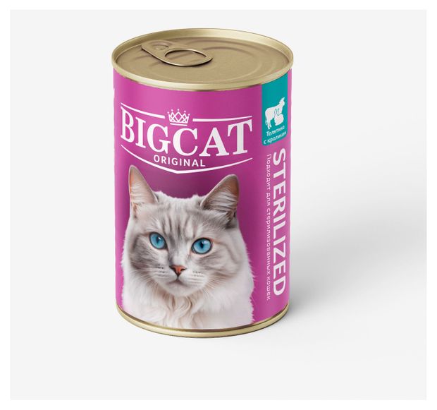 Корм консервированный для взрослых стерилизованных кошек Зоогурман BIG CAT Sterilized телятина с кроликом, 350 г