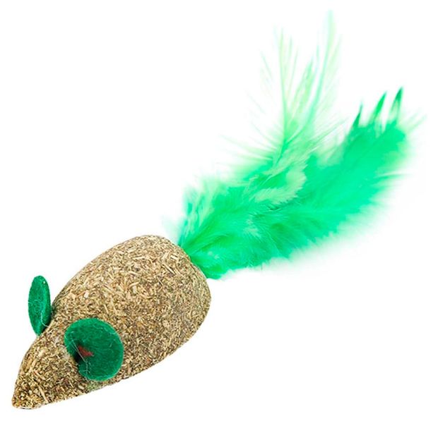 Игрушка для кошек АШАН Красная птица Эко мышь с пером, 12 см