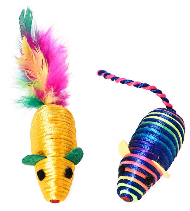 Игрушка для кошек АШАН Красная птица Мышка плетеная, 2 шт