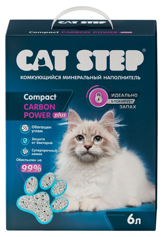Наполнитель для кошачьего туалета Cat Step Compact Carbon Power Plus комкующийся минеральный, 6 л