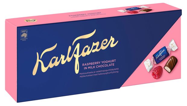 Конфеты Karl Fazer Raspberry Yogurt с начинкой из малинового йогурта, 250 г