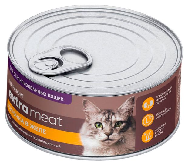 Корм консервированный для стерилизованных кошек Мираторг Extra meat курочка в желе 85 г 68₽