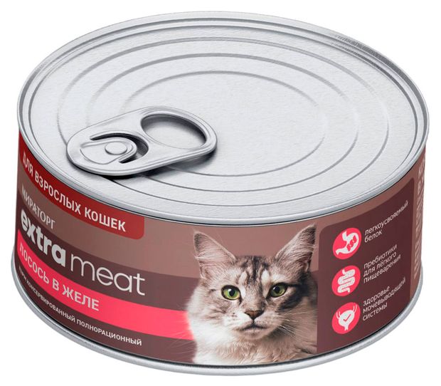 Корм консервированный для кошек Мираторг Extra meat Лосось в желе 85 г 68₽