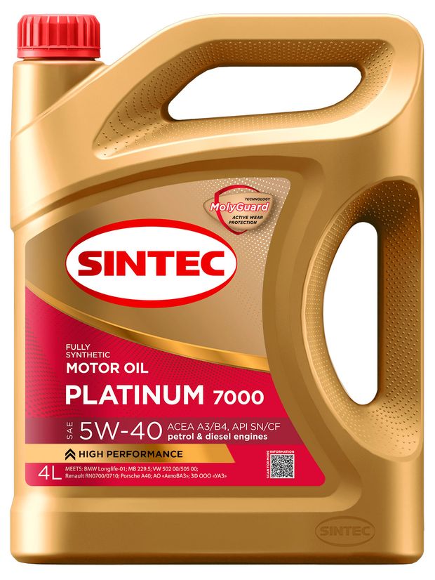Масло моторное Sintec 5W40 Платинум Синтетическое, 4 л