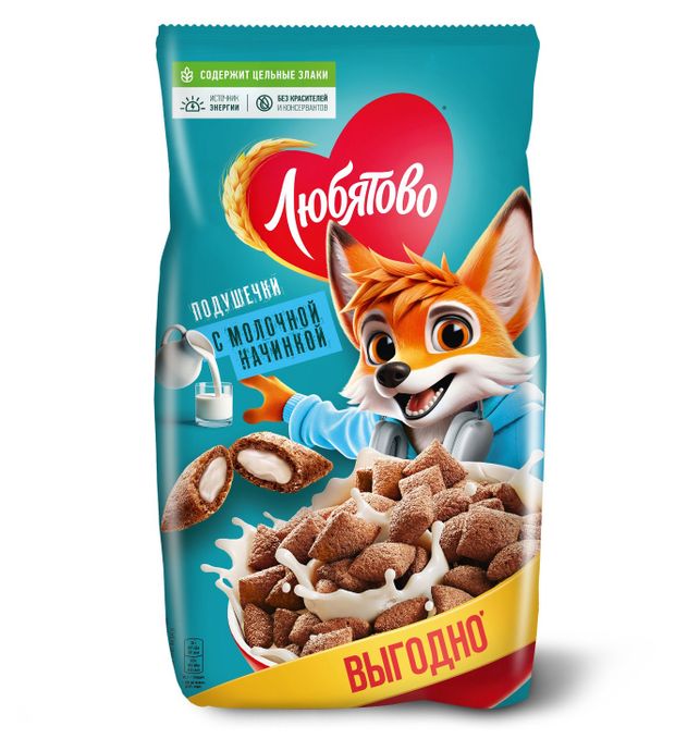 Готовый завтрак Любятово Подушечки с молочной начинкой 500 г 200₽