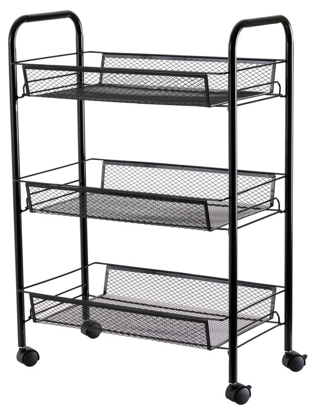 Стеллаж из металла Actuel на колесиках с 3 полками, 44x25,5x62,5 см