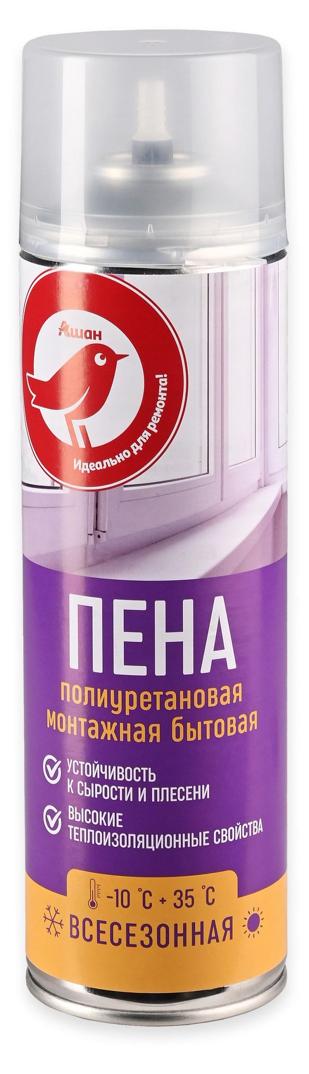 Пена монтажная АШАН Красная птица всесезонная, 650 мл