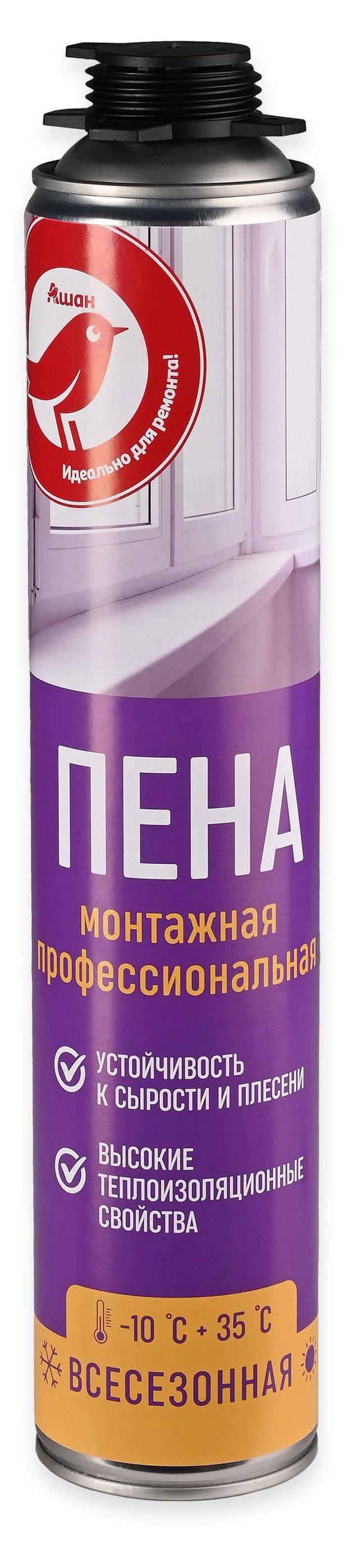 Пена монтажная АШАН Красная птица Профессиональная, 870 мл