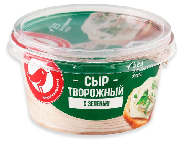 Сыр творожный АШАН Красная птица с зеленью 65 БЗМЖ 140 г 100₽