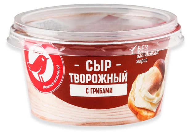 Сыр творожный АШАН Красная птица с грибами 65 БЗМЖ 140 г 90₽