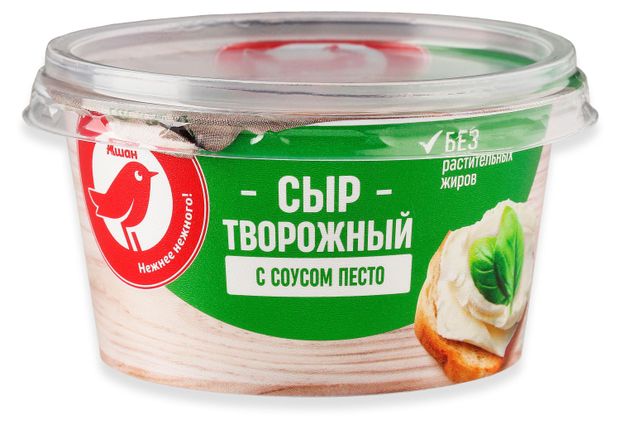 Сыр творожный АШАН Красная птица с соусом Песто 65% БЗМЖ, 140 г