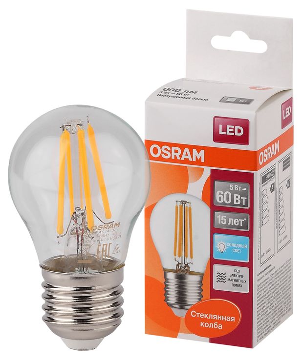 Лампа светодиодная филаментная Osram LED Star 5Вт E27 нейтральный белый свет 60₽