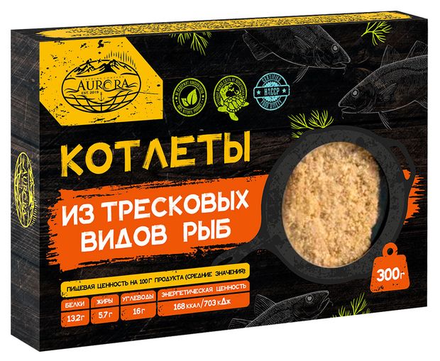Котлеты рыбные из тресковых Aurora замороженные, 300 г