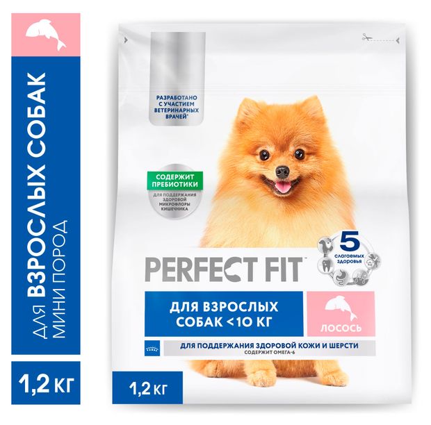 Сухой корм для собак PERFECT FIT для малых и миниатюрных пород с лососем, 1,2 кг
