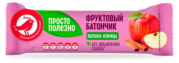 Батончик фруктовый АШАН Красная птица с яблоком и корицей 30 г 32₽