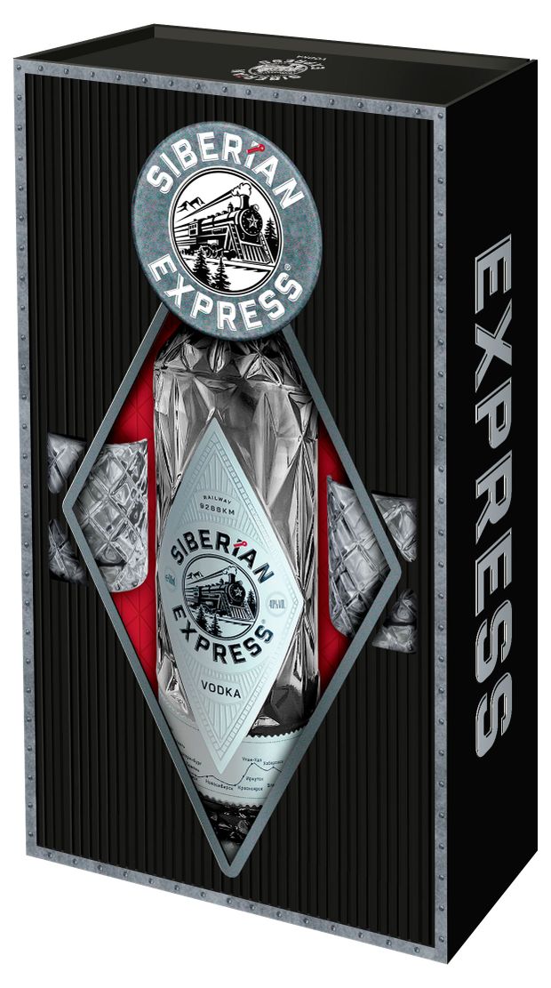 Водка Сибирский Экспресс Россия, 0,7 л + рюмки 70 мл 2 шт