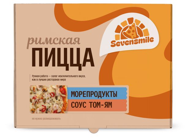 Пицца Римская Sevensmile Морепродукты (креветки, мидии, кальмары) и соус Том-Ям замороженная, 480 г