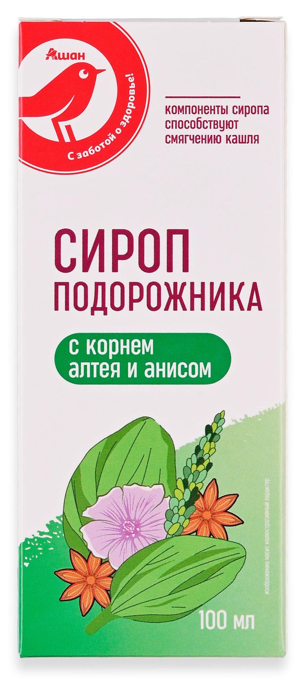 Сироп подорожника АШАН Красная птица с корнем алтея и анима, 100 мл