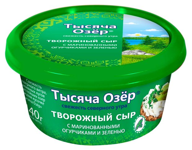 Сыр творожный Тысяча Озёр с маринованными огурчиками и зеленью 60% БЗМЖ, 140 г