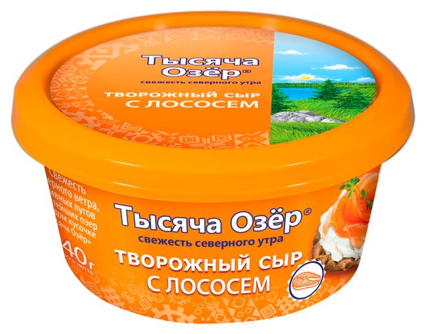 Сыр творожный Тысяча Озёр с лососем 60% БЗМЖ, 140 г