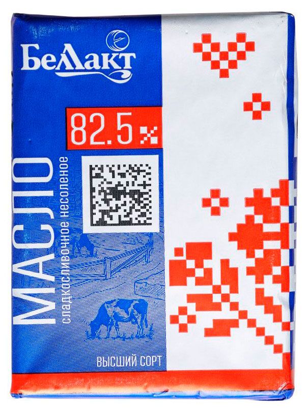Масло сладко-сливочное Беллакт несоленое брикет 82,5% БМЗЖ Беларусь, 180 г