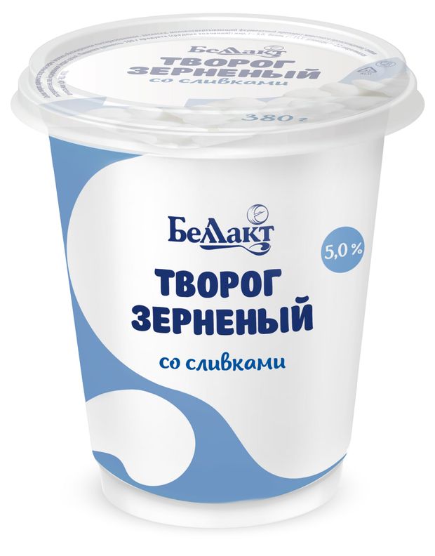 Творог зерновой Беллакт со сливками 5% БМЗЖ, 380 г
