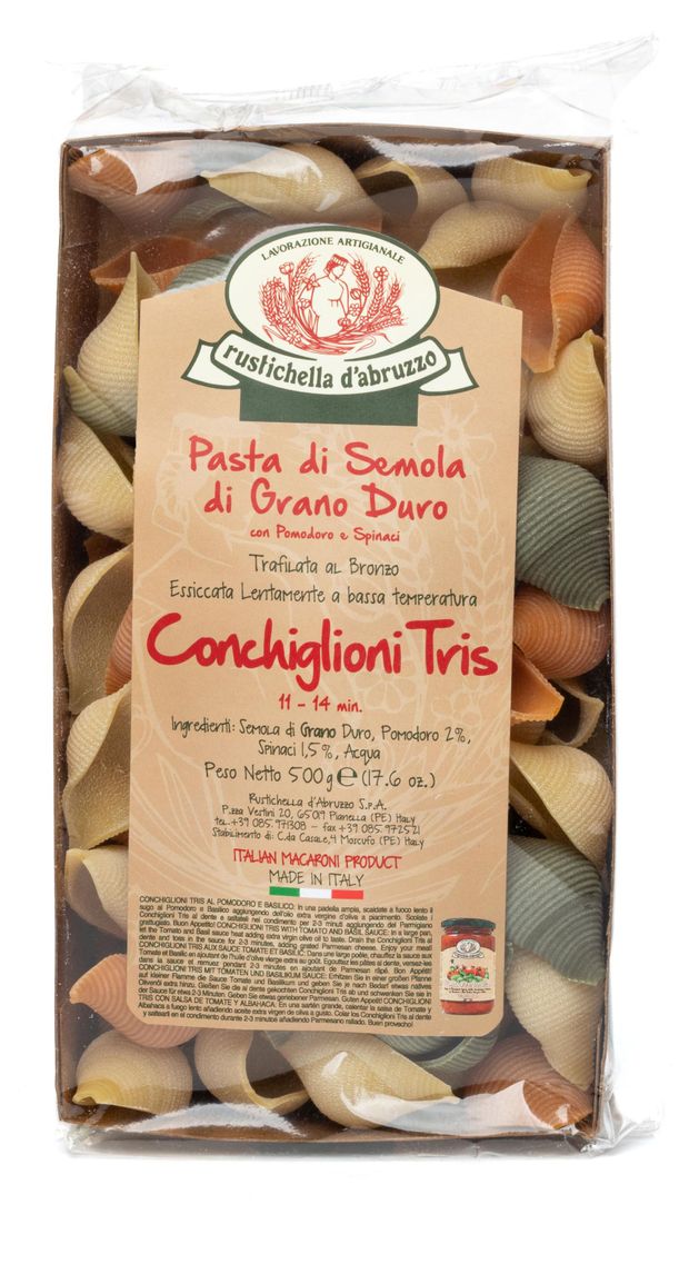 Макаронные изделия Rustichella DAbruzzo Conchiglioni Tris с томатом и шпинатом, 500 г