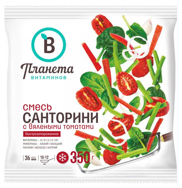 Овощная смесь Планета Витаминов Санторини с вялеными томатами и зеленью замороженная, 350 г