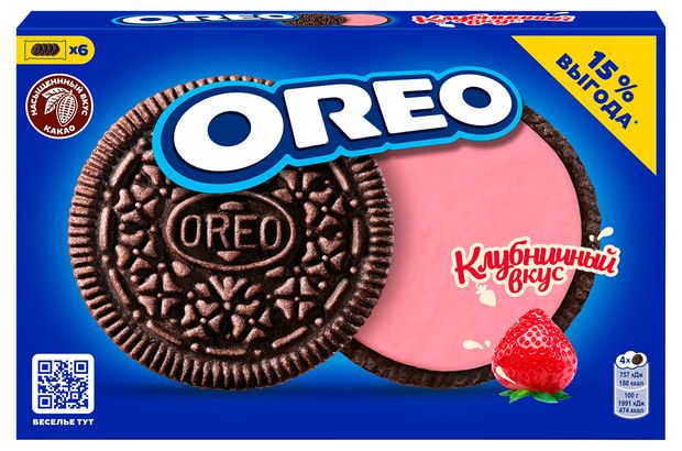 Печенье OREO с какао и начинкой с клубничным вкусом, 228 г